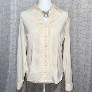 Vintage Rena Rowan Women Ivory Long Sleeve Blouse